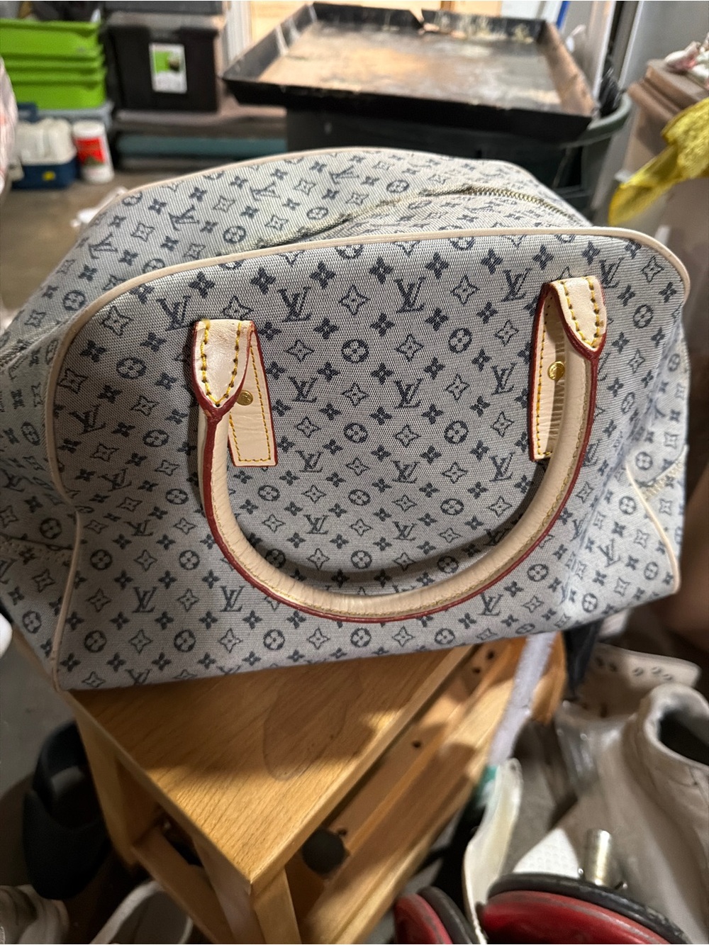 Louis Vuitton Light Blue Monogram Canvas Top-Handle Tote with Cream Trim